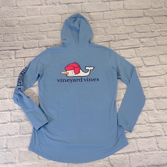 Vineyard Vines Hooded long sleeve pullover top. Blue pink. Snow hat Sz Medium - Picture 1 of 12